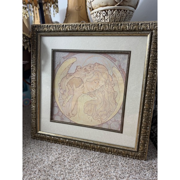Art Nouveau Framed Art Print Angel in Adoption Ornate Frame Patt Alphonse Mucha - Picture 1 of 12